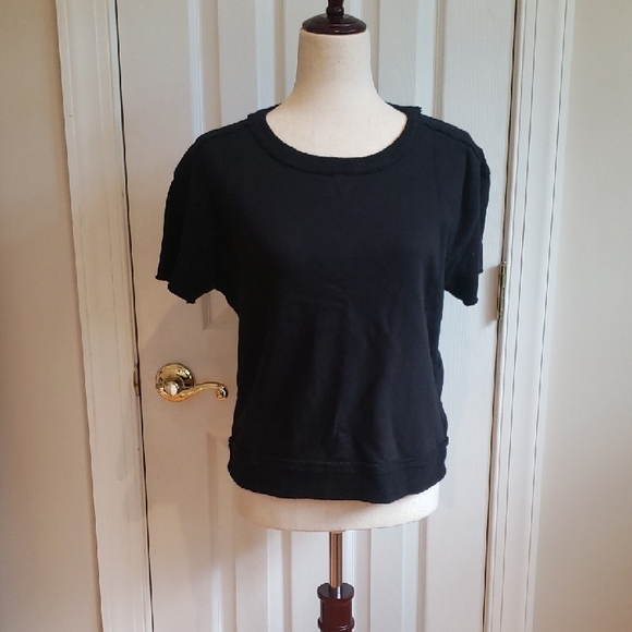 Three Dots Classic Black Short Sleeve Sweat Shirt - Picture 1 of 9